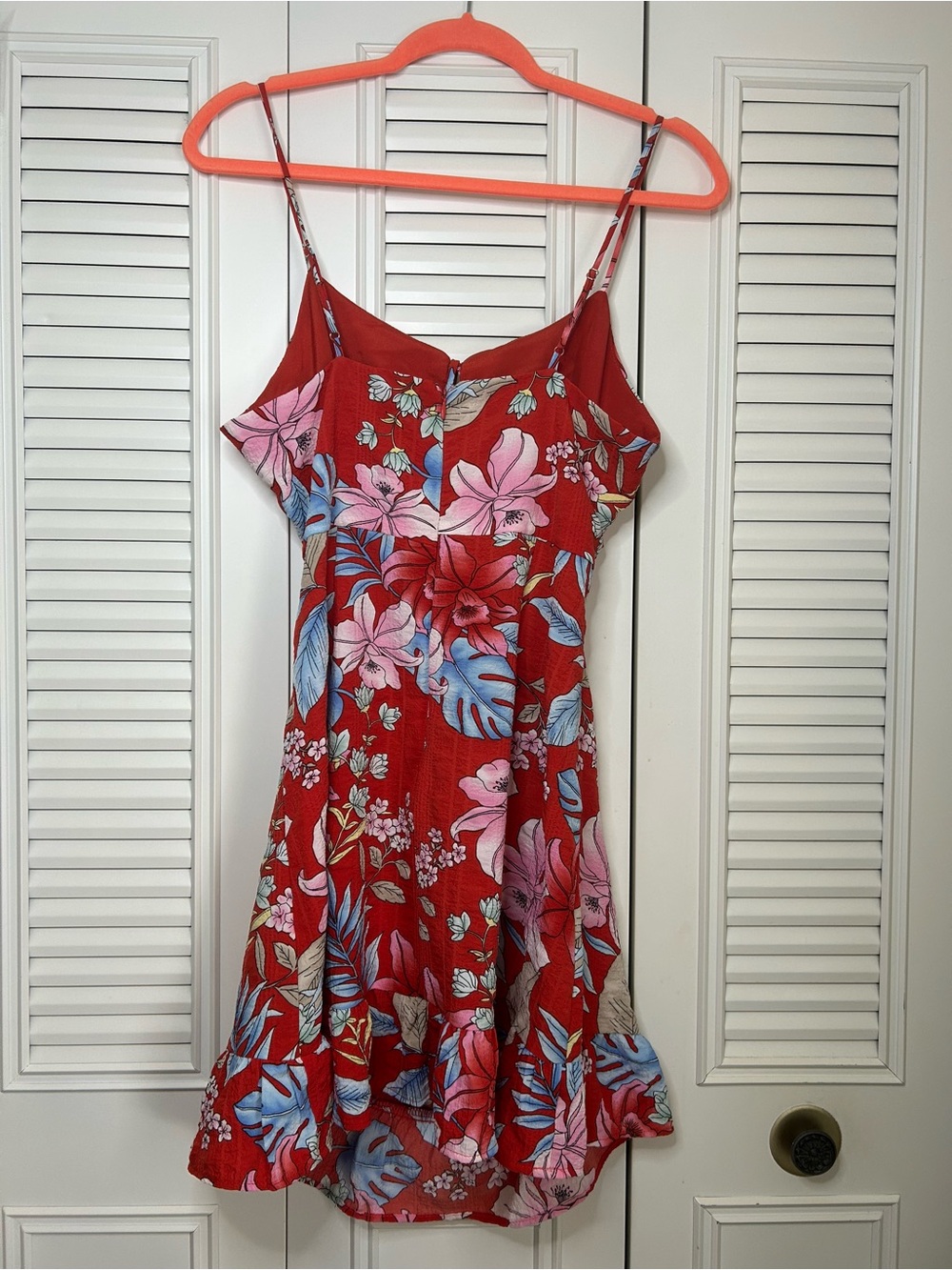 Forever 21 Red Floral Ruffle-Hem Mini Dress